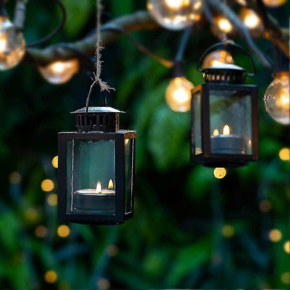 Tea Light Lanterns 2pcs Vintage Style Hanging Garden Lanterns Indoor Outdoor Black Compatible with Candles Blue Light Holder - Image 3