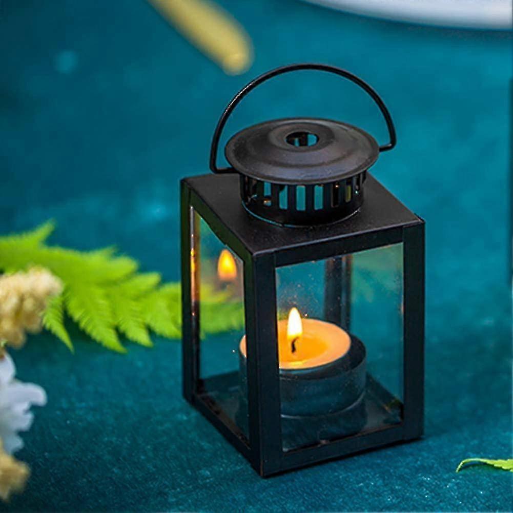 Tea Light Lanterns 2pcs Vintage Style Hanging Garden Lanterns Indoor Outdoor Black Compatible with Candles Blue Light Holder - Image 4