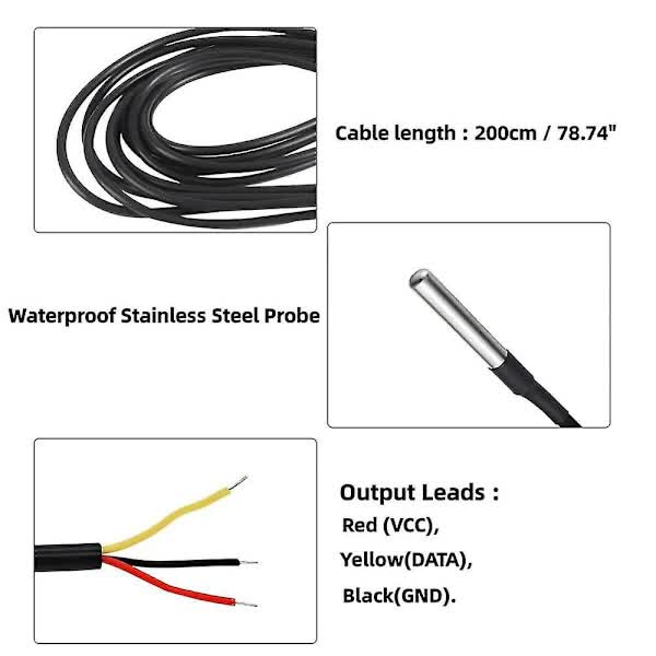 Digital Temperature Sensor Waterproof DS18B20 5pcs Thermal Cable -55 to +125℃ Compatible - Image 2