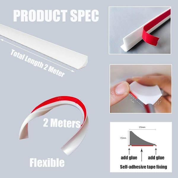 Self-adhesive sealing strip 2 m white compatible with bathtub shower sink wet room floor - Image 2