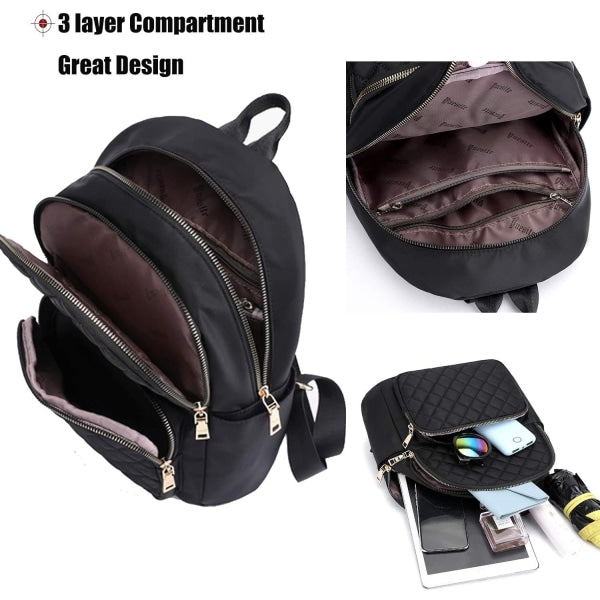 Women's Casual Backpack - Anti-Theft Nylon Small Backpack, Black - Image 2