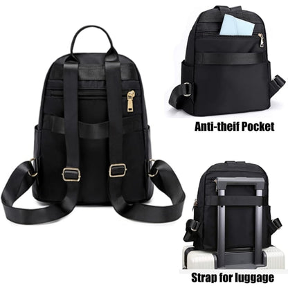 Women's Casual Backpack - Anti-Theft Nylon Small Backpack, Black - Image 4