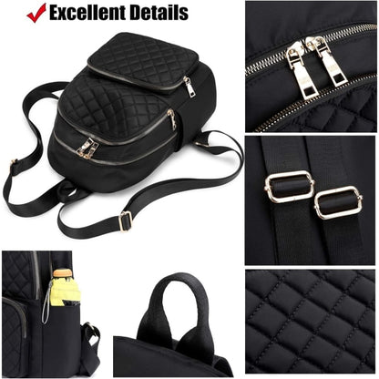 Women's Casual Backpack - Anti-Theft Nylon Small Backpack, Black - Image 5