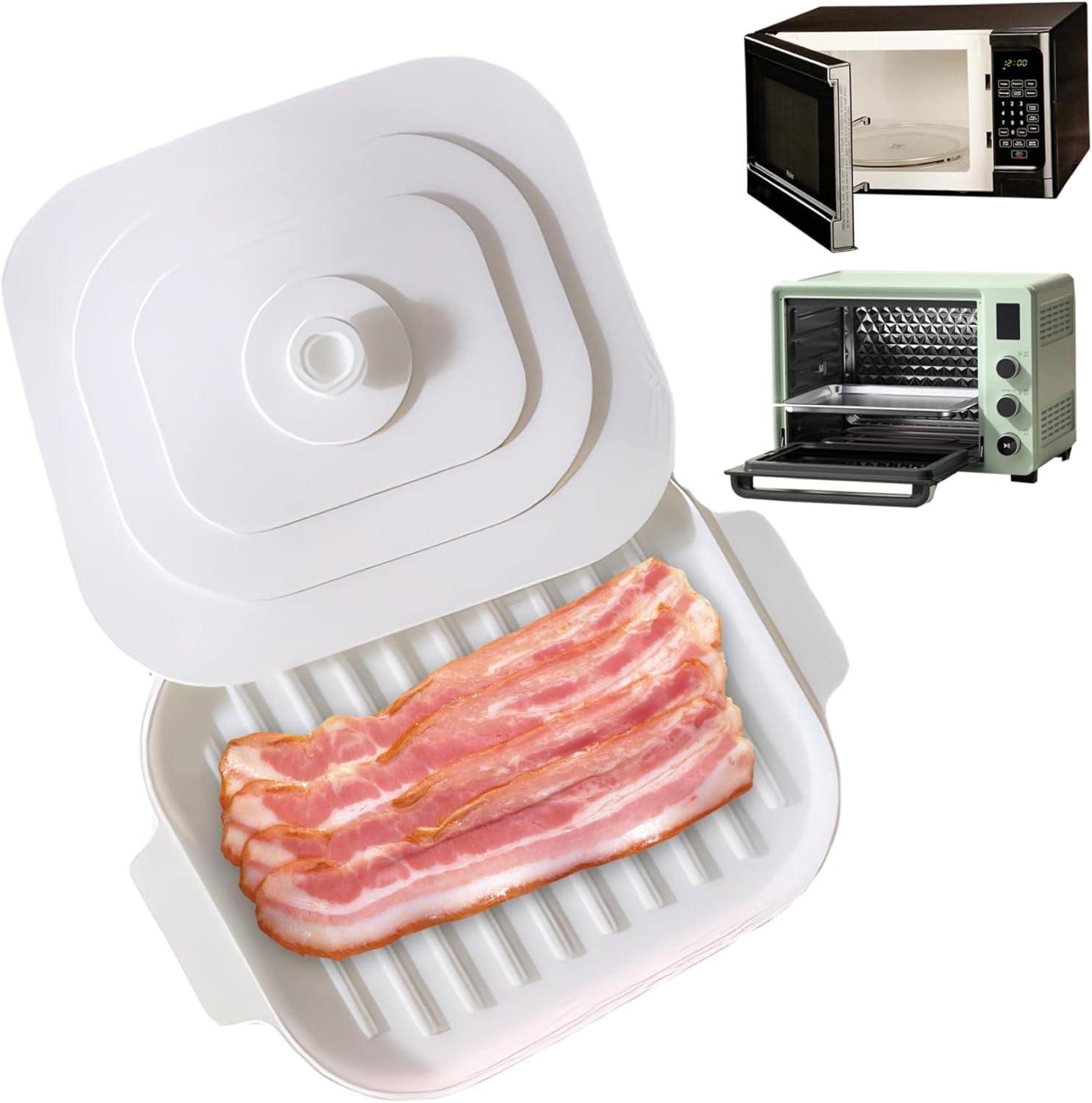 Microwave Tray for Bacon, 30 x 20 x 0.8 cm Silicone Bacon Pan with Lid and Handle, Crispy Bacon Maker - Image 6