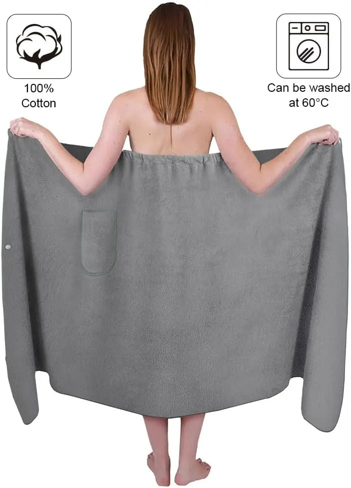 Sauna Skirt for Women with Pockets and Buttons Long Towel Grey - Image 3