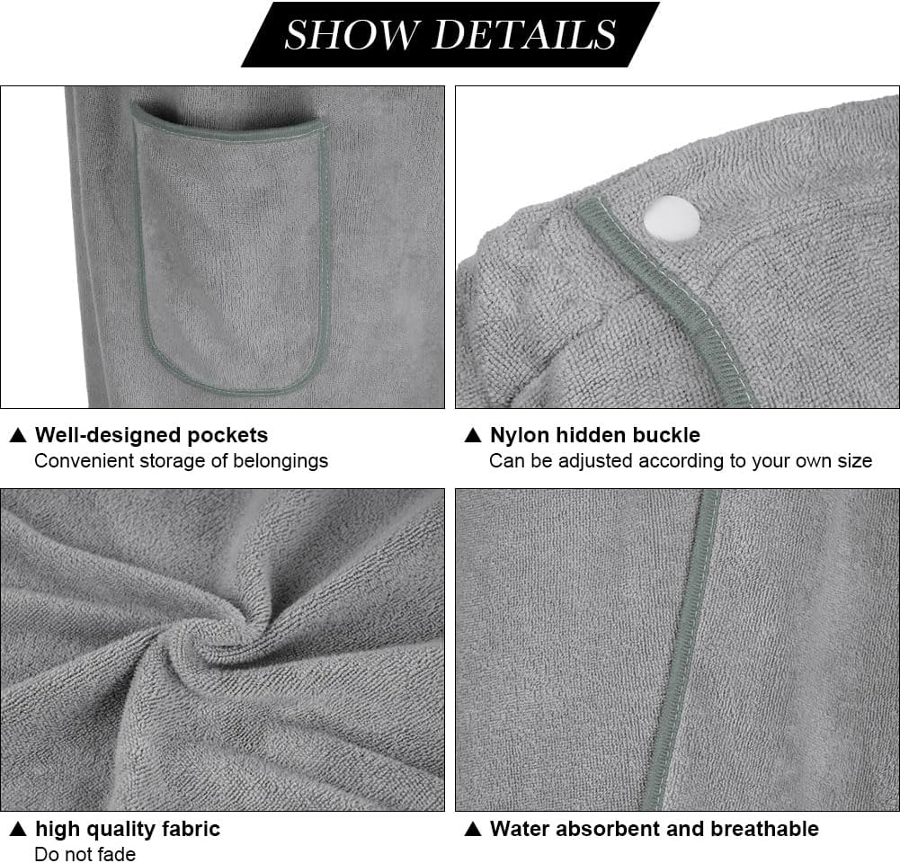 Sauna Skirt for Women with Pockets and Buttons Long Towel Grey - Image 4