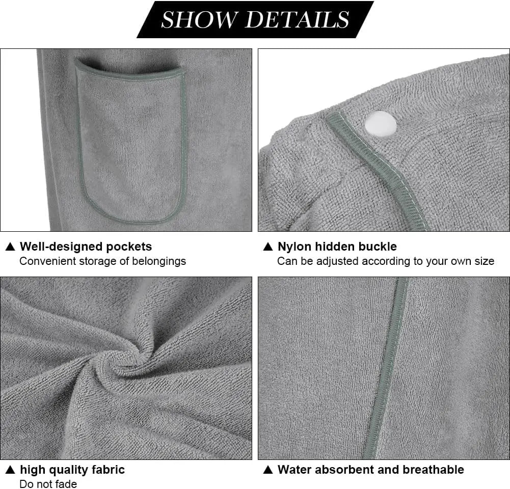Sauna Skirt for Women with Pockets and Buttons Long Towel Grey - Image 4