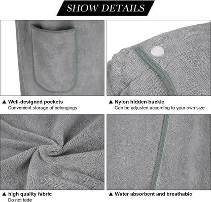 Sauna Skirt for Women with Pockets and Buttons Long Towel Grey - Image 4