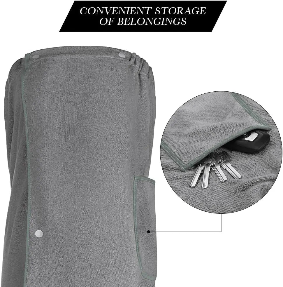 Sauna Skirt for Women with Pockets and Buttons Long Towel Grey - Image 5