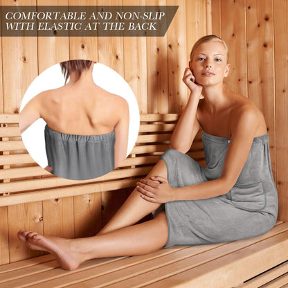 Sauna Skirt for Women with Pockets and Buttons Long Towel Grey - Image 6