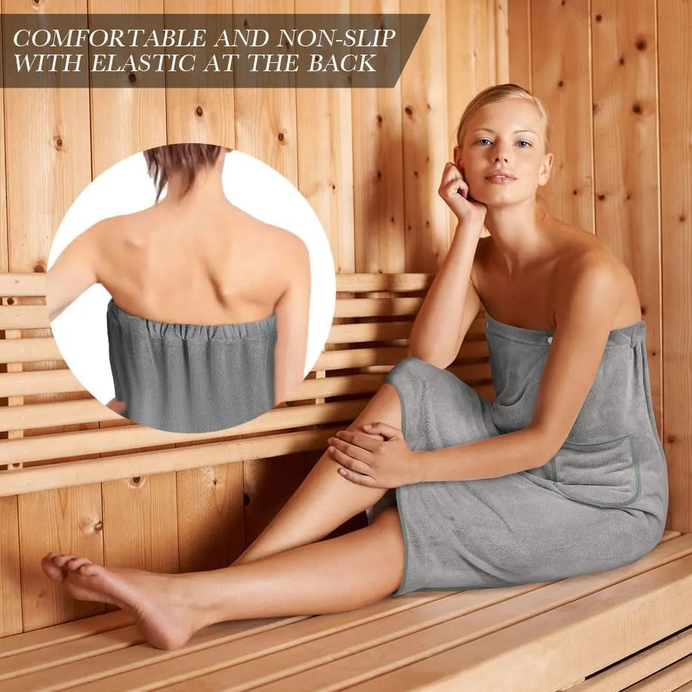 Sauna Skirt for Women with Pockets and Buttons Long Towel Grey - Image 6