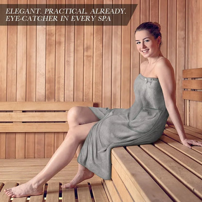 Sauna Skirt for Women with Pockets and Buttons Long Towel Grey - Image 7