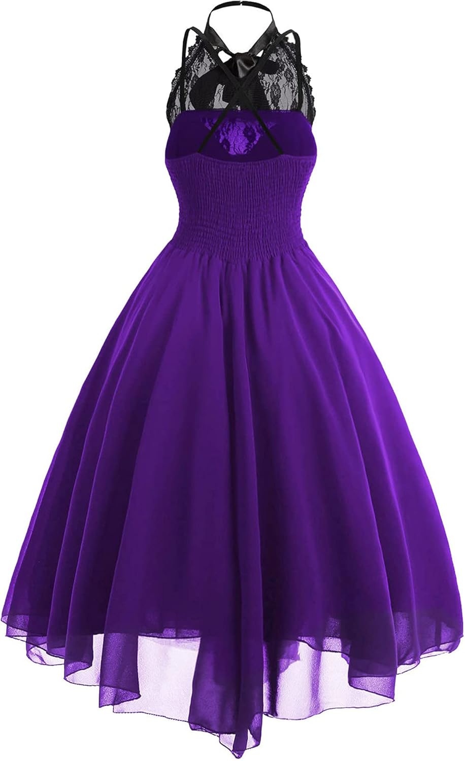 Sleeveless Gothic Lace Dress for Women 80s Party Dress Corset Halter Lace Swing Cocktail Purple XXL - Image 2