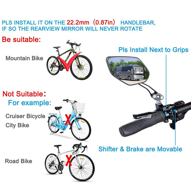 Bicycle Mirrors, [Upgraded Version] Two pcs HD Safety Glass Adjustable Rearview Mirrors for Mountain Bike, Adjustable Glass Rearview Mirror - Image 3