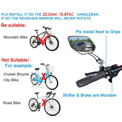 Bicycle Mirrors, [Upgraded Version] Two pcs HD Safety Glass Adjustable Rearview Mirrors for Mountain Bike, Adjustable Glass Rearview Mirror - Image 3