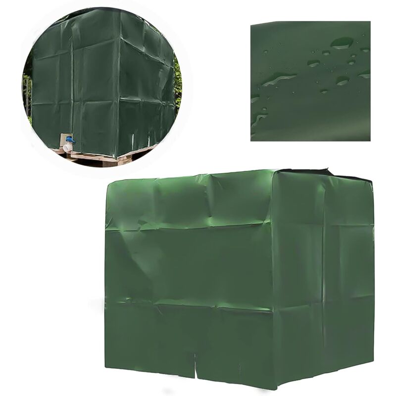 Water Tank Cover, IBC Tank Cover for 1000L Tank, Water Tank Container Protective Cover, Dustproof Anti-UV Anti-Rain, 120x100x116cm (Green) - Image 3