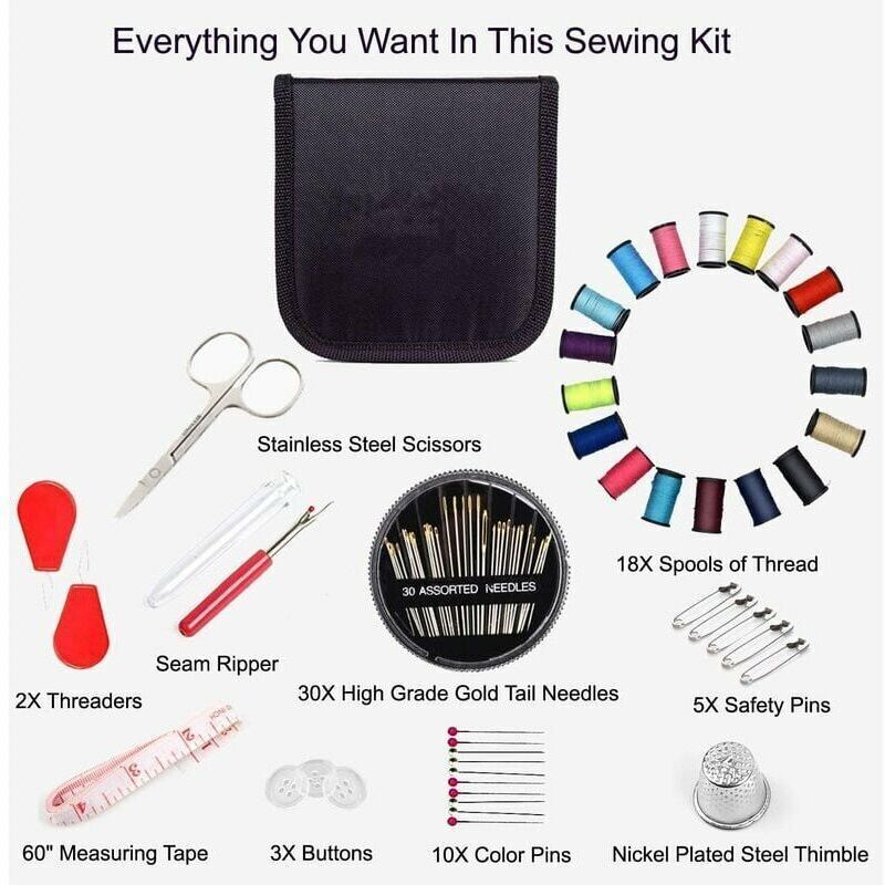 Sewing Kit 52 Accessories with 18 Thread Spools Black Box for Beginners Kids Adults Travel Compatible with Sewing Machines - Image 4