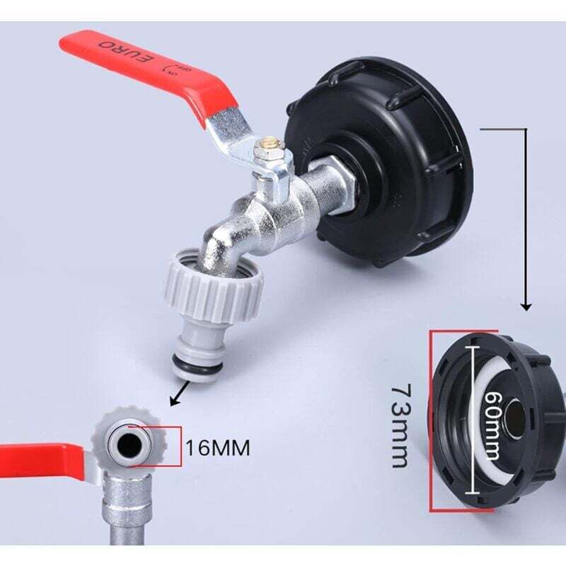 1000L Tank Faucet with Garden Hose Tap Adapter, S60X6 IBC Faucet Connector, Garden Faucet for Rainwater Harvester. Plastic 1\/2 - Image 4