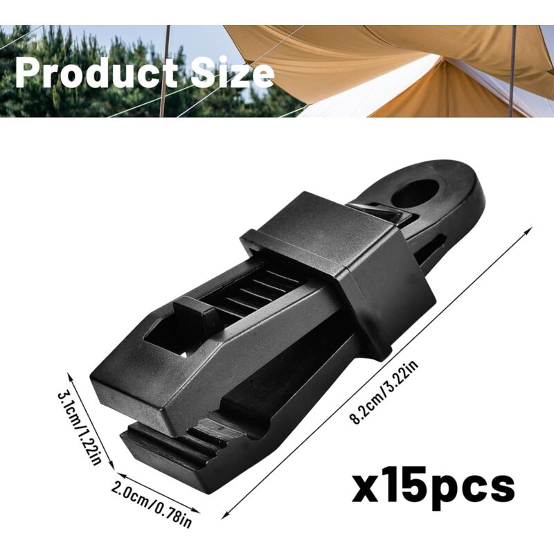 Heavy Duty Tarpaulin Clamps 15 Pieces Black for Tents Boat Covers - Image 2