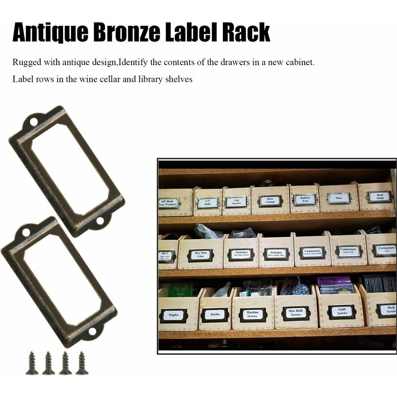 Metal label holder with screws for desk, bronze, 15 pcs, size 70x33mm - Image 2
