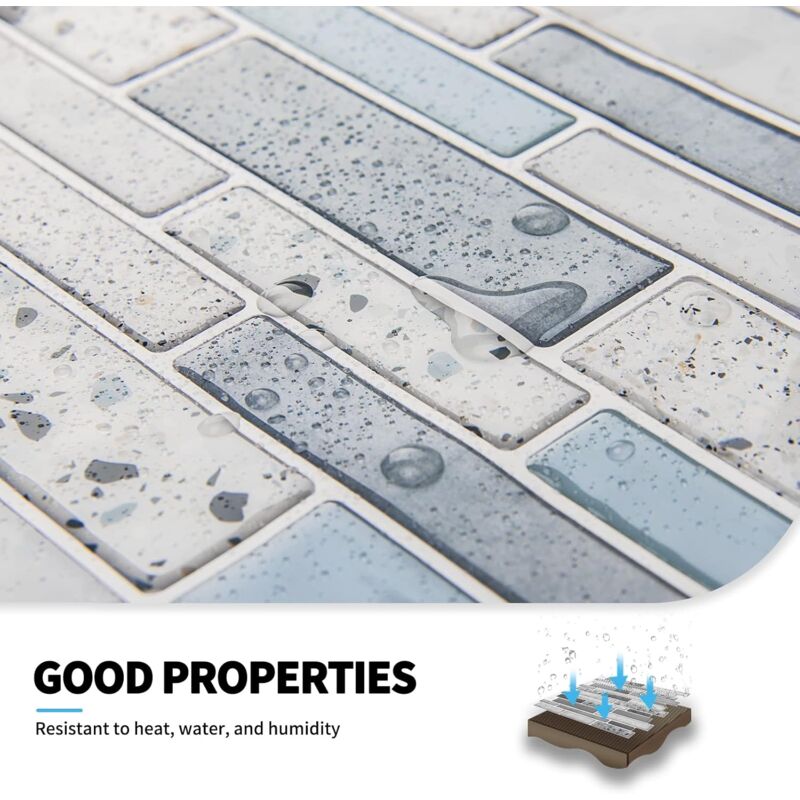 Self-Adhesive Wall Tiles Vinyl Kitchen Tile Marble Blue 10 Pieces - Image 4
