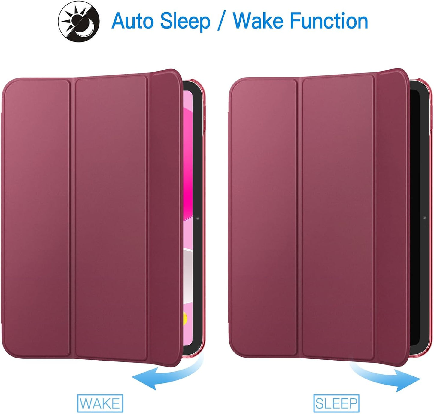 iPad (A16) 11th/10th Generation Case, Slim Stand Hard Back Cover with Auto Wake/Sleep Function, Burgundy - Image 6