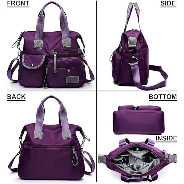 Women's Lightweight Nylon Tote Bag with Multiple Compartments and Zipper, Crossbody Shoulder Bag in Pure Red - Image 3