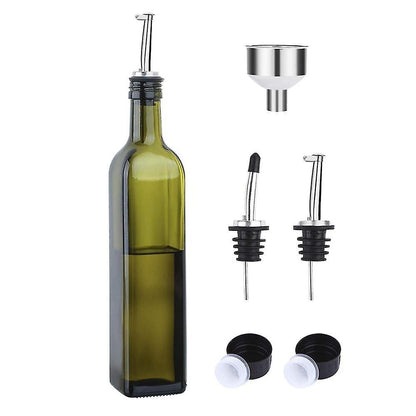 Glass Olive Oil Carafe Bottle 500ml Green Oil Vinegar Pour Spout Funnel