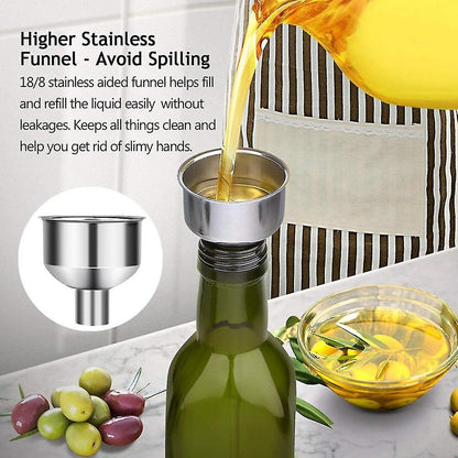 Glass Olive Oil Carafe Bottle 500ml Green Oil Vinegar Pour Spout Funnel - Image 2