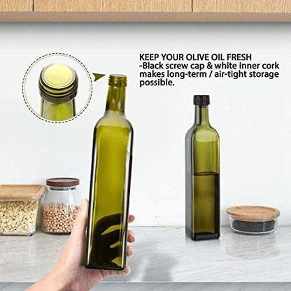 Glass Olive Oil Carafe Bottle 500ml Green Oil Vinegar Pour Spout Funnel - Image 5
