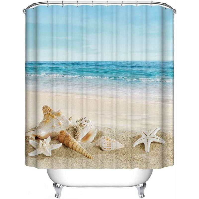 Waterproof Anti-Mildew Shower Curtain 200x240 cm Beach Elegant Pattern - Image 2