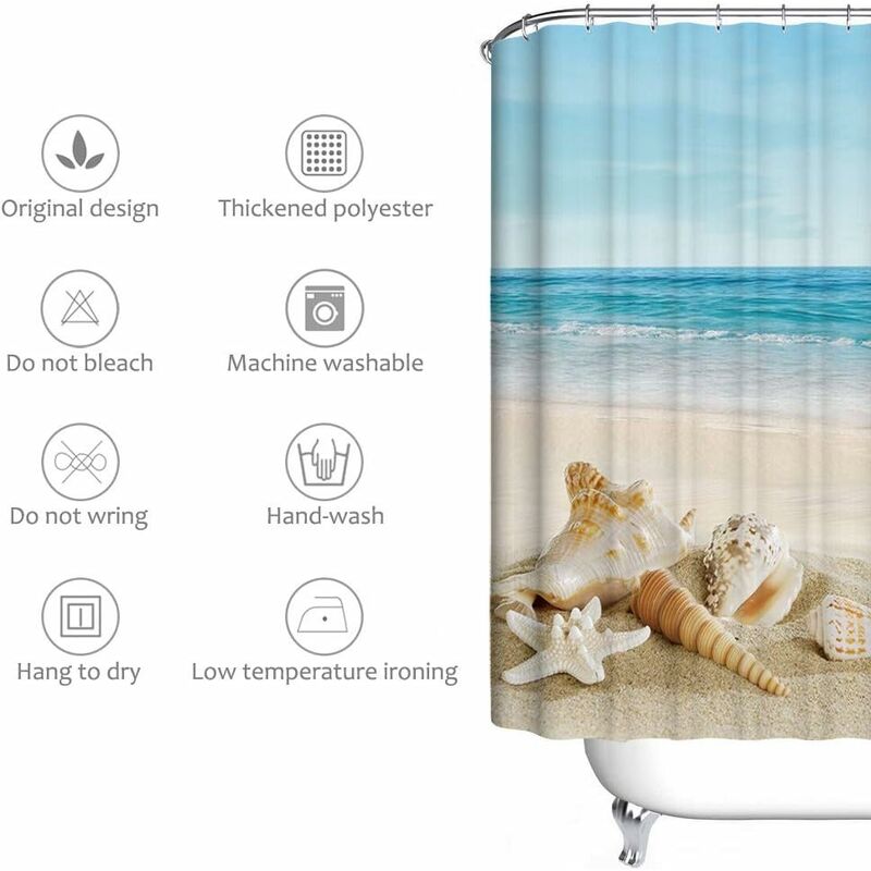 Waterproof Anti-Mildew Shower Curtain 200x240 cm Beach Elegant Pattern - Image 3