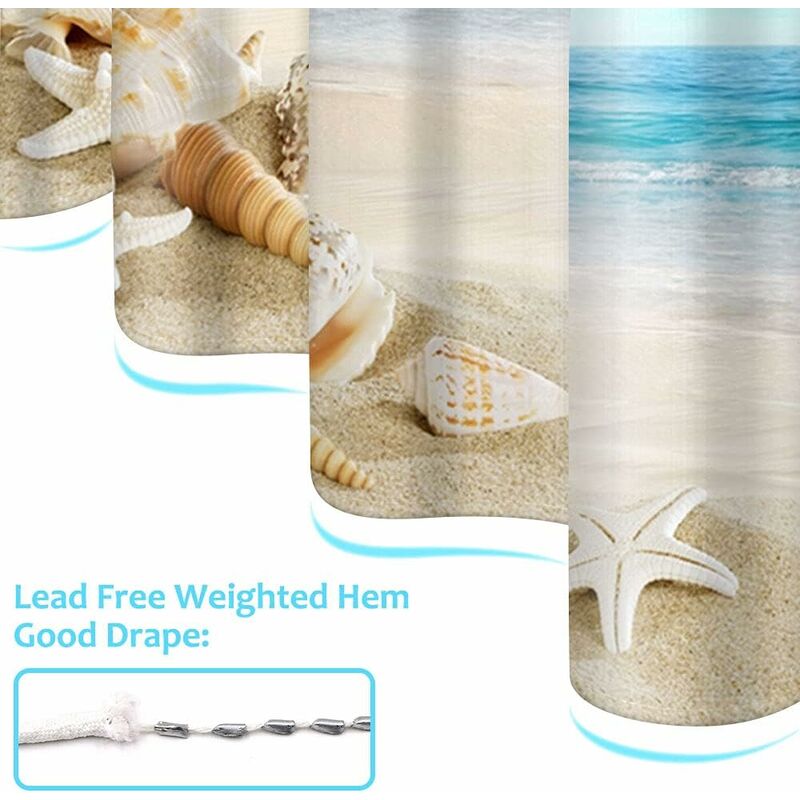Waterproof Anti-Mildew Shower Curtain 200x240 cm Beach Elegant Pattern - Image 4