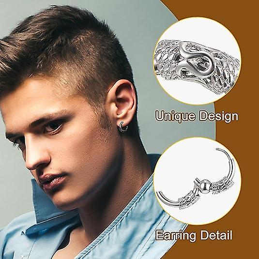 14mm Men's Titanium Steel Hoop Earrings Set - Black & Silver, Punk Rock Style - Image 3