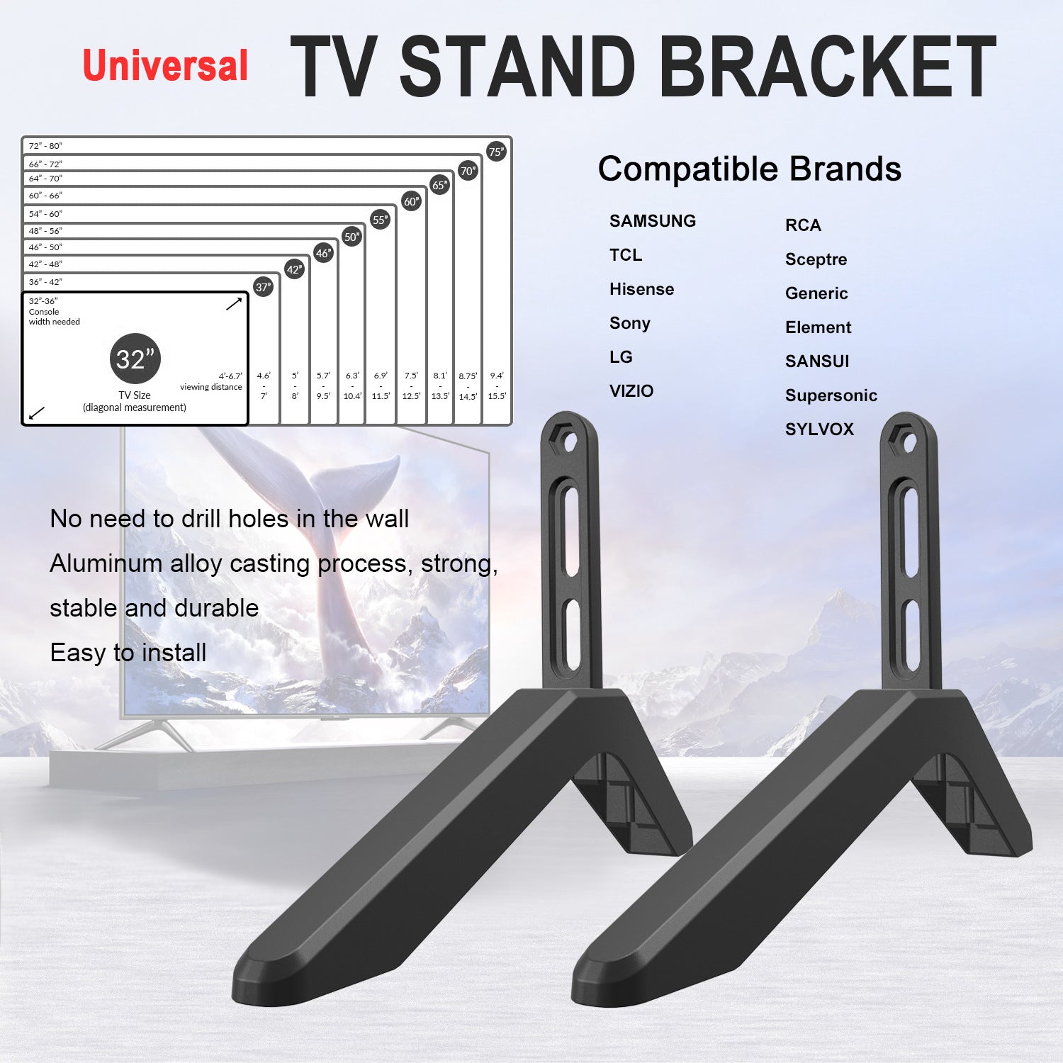 Universal TV Stand with Screws Easy Installation Tabletop Stand for TVs Compatible withSamsung LG TCL Vizio Hisense - Image 4