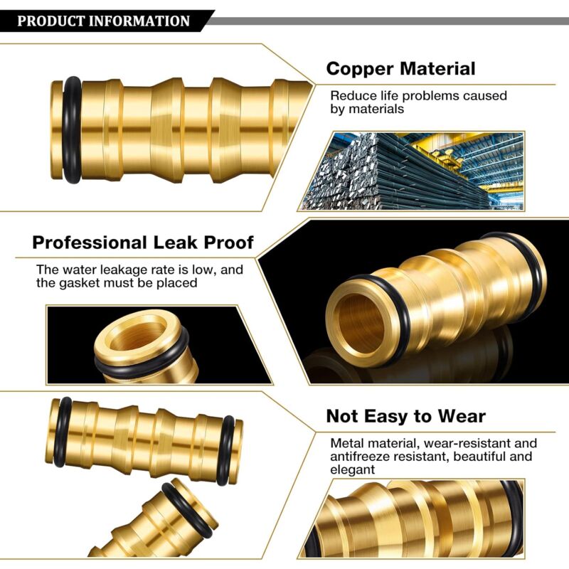 Brass Garden Hose Connectors Double Male 4 Set Compatible with Garden Hose Faucet - Image 3