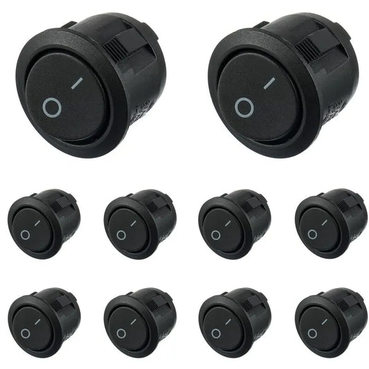 On/Off 2 Pin AC 6A(250V) 10A(125V) SPST Push Button Rocker Switches for Car Boat Truck Household, 10pcs Black Round