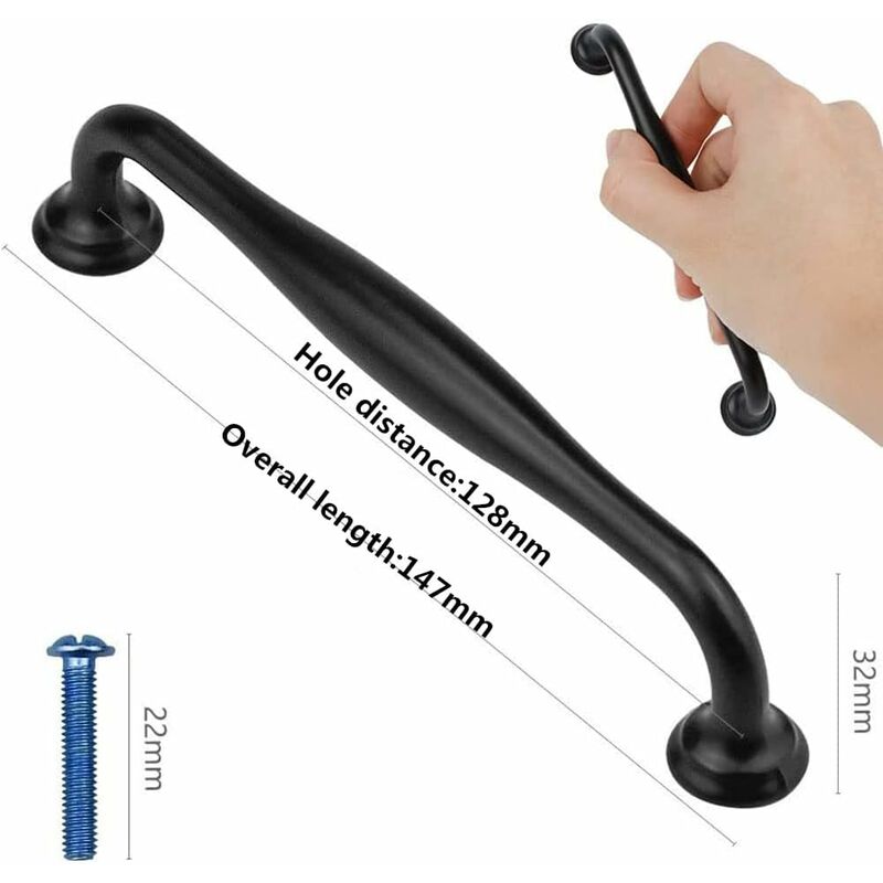 Black Furniture Handles 10 pcs - 128mm Center Distance for Kitchen Door and Drawer, Compatible with Wardrobes - Image 2