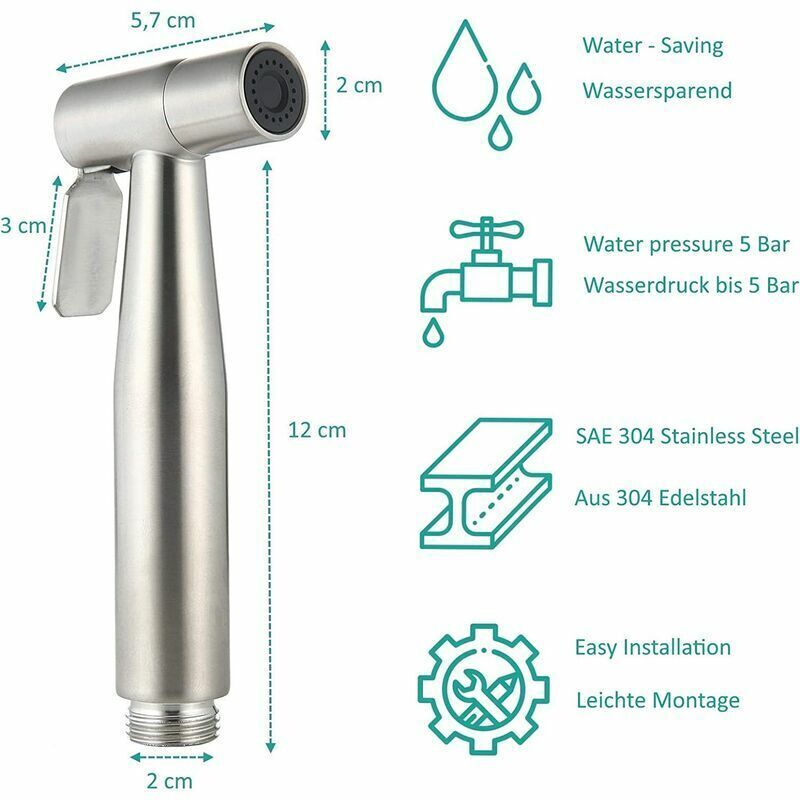 DEBUNS Toilet Bidet Kit with Shower Head, Handheld Sprayer with Hose, Stainless Steel Holder and 2 Seals - Image 2