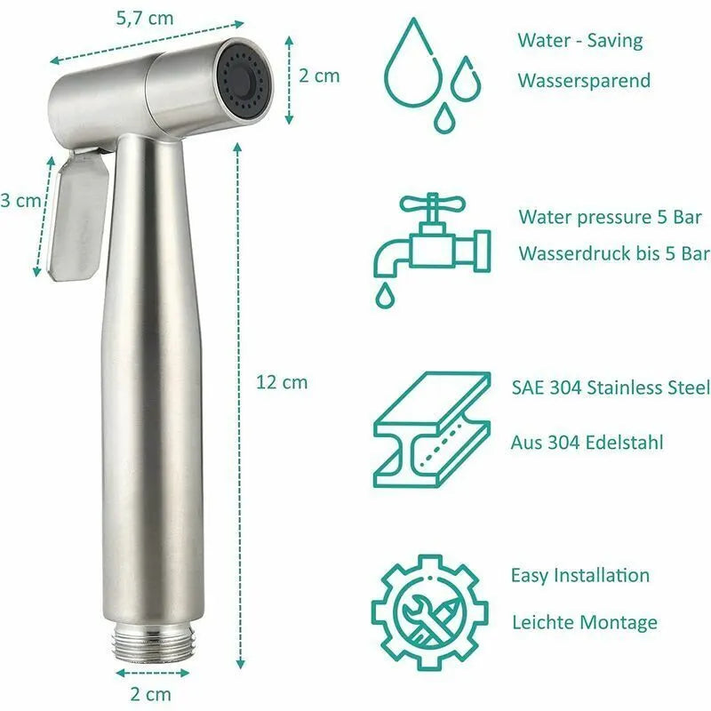 DEBUNS Toilet Bidet Kit with Shower Head, Handheld Sprayer with Hose, Stainless Steel Holder and 2 Seals - Image 2