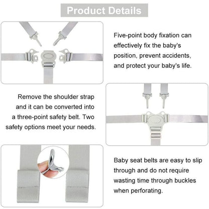 Adjustable 5-Point Safety Harness for Child Seats and Strollers, Gray - Compatible with Most Brands - Image 3