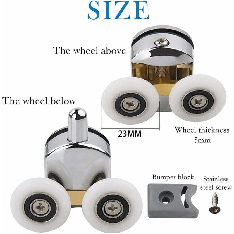 Shower Door Roller 4PCS Double Sliding Door Wheel Replacement Compatible with Shower Enclosure for 14mm Glass Hole - Image 2