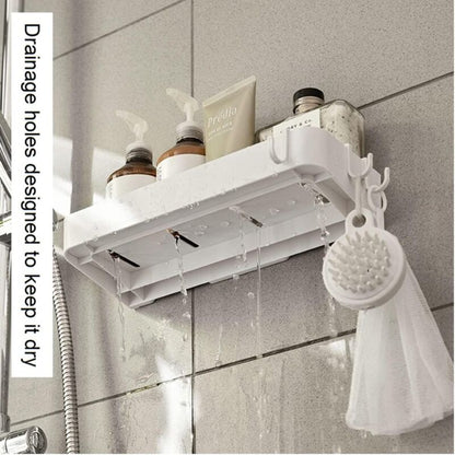 Set of 2 shower shelves, shower shelf without drilling, wall shelf with 6 removable hooks, for bathroom, kitchen, white - Image 3