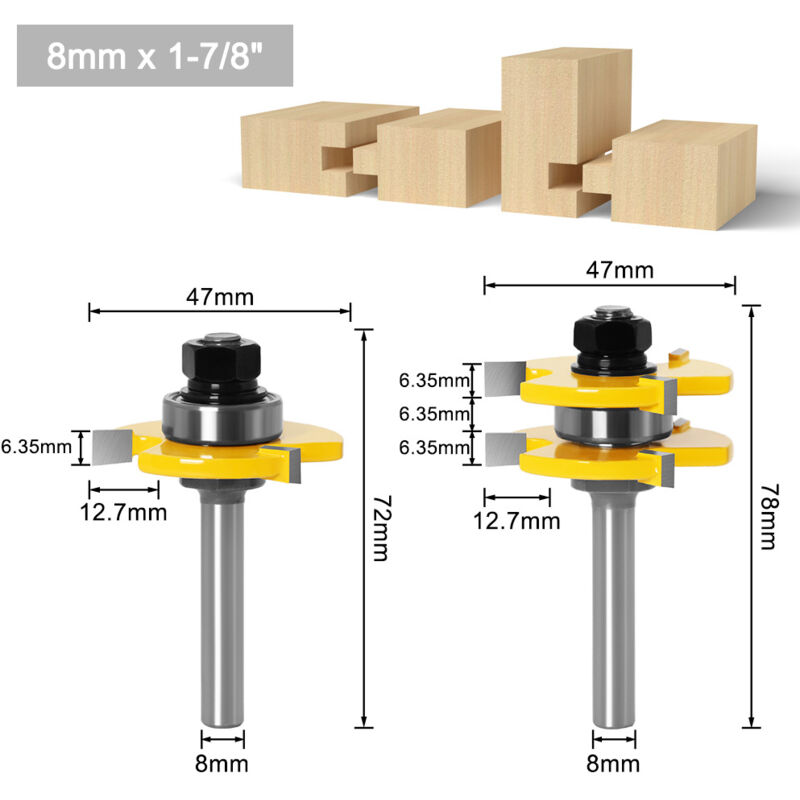 8mm Shank T-Slot Milling Cutter Set, 2Pcs 3-Flute Woodworking Tools - Image 2