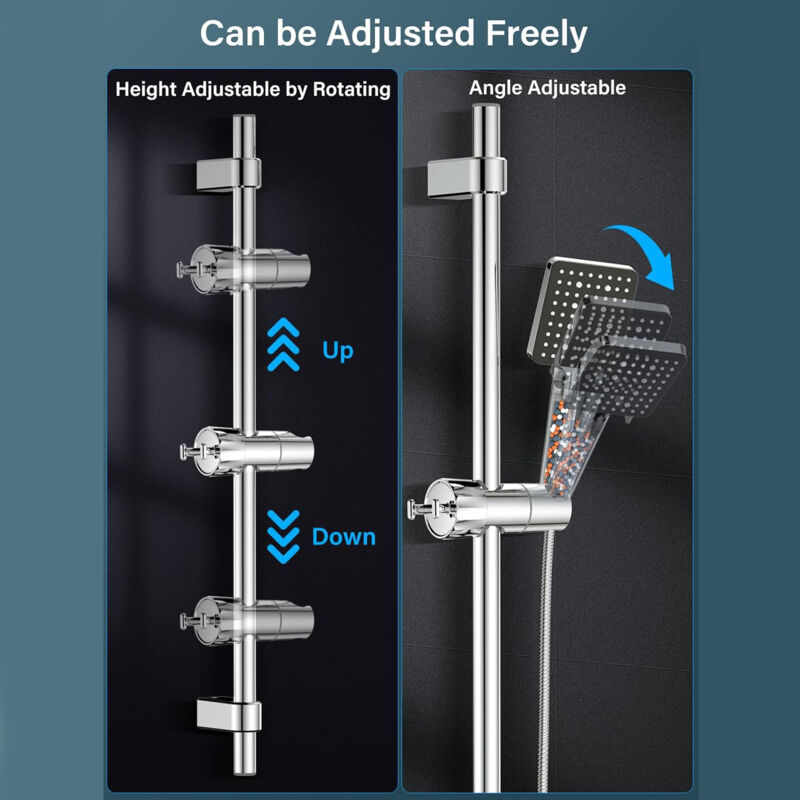 Chrome Wall Mounted Adjustable Shower Head Holder with 2 Hooks for 16-27mm Shower Rod - Image 2