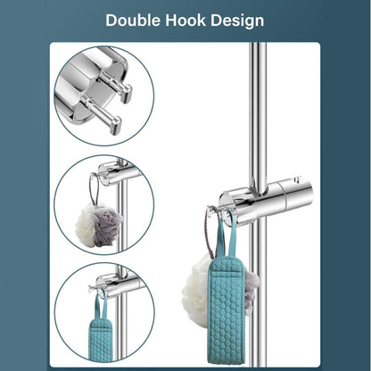 Chrome Wall Mounted Adjustable Shower Head Holder with 2 Hooks for 16-27mm Shower Rod - Image 4