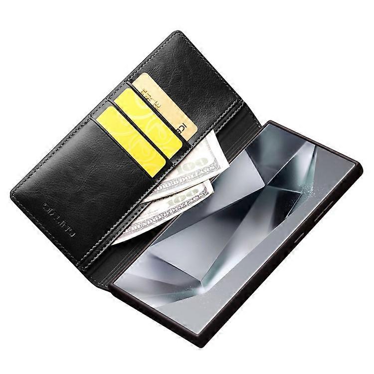Compatible with Samsung Galaxy S24 Ultra Compatible Genuine Leather Wallet Phone Case Flip Stand Cover Black - Image 2