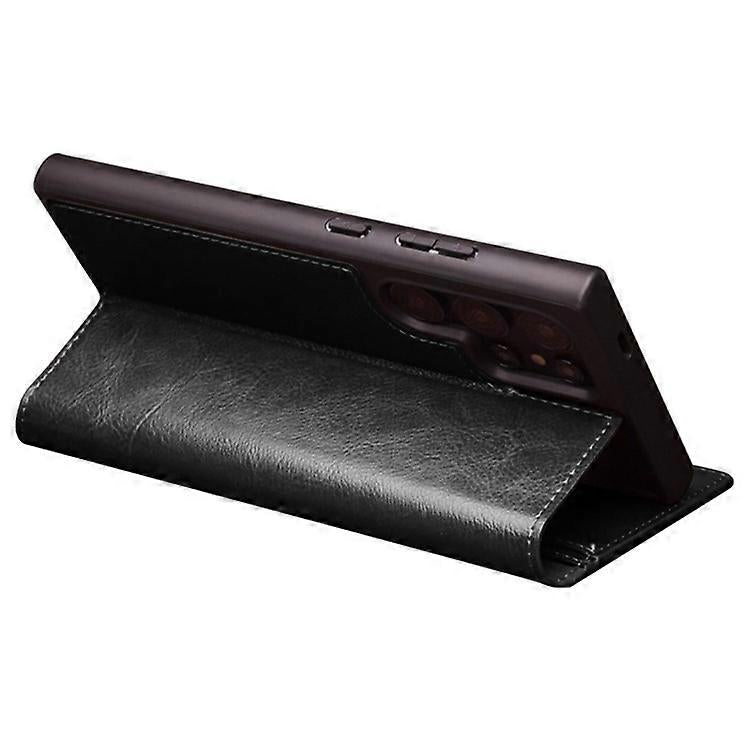 Compatible with Samsung Galaxy S24 Ultra Compatible Genuine Leather Wallet Phone Case Flip Stand Cover Black - Image 3