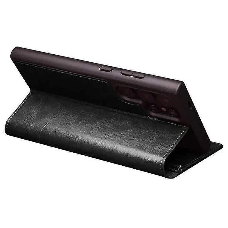 Compatible with Samsung Galaxy S24 Ultra Compatible Genuine Leather Wallet Phone Case Flip Stand Cover Black - Image 3