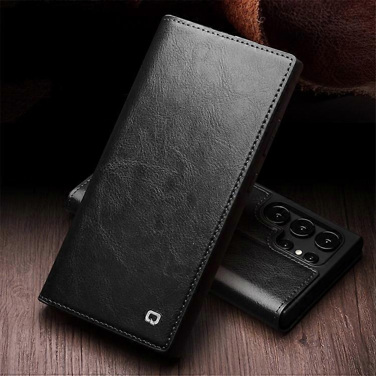 Compatible with Samsung Galaxy S24 Ultra Compatible Genuine Leather Wallet Phone Case Flip Stand Cover Black - Image 4